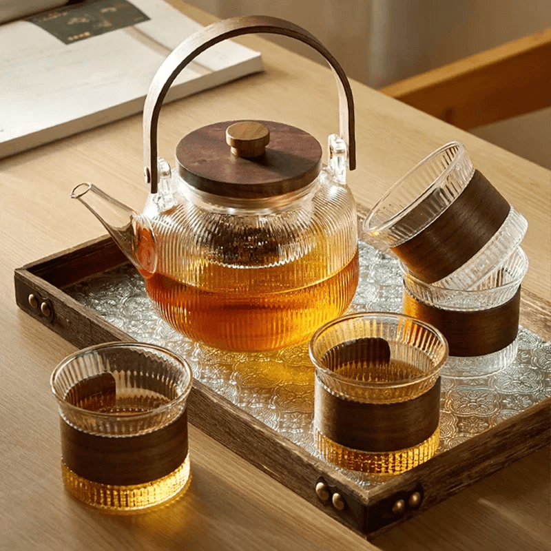 Conjunto Bule de Vidro com Cabo de Madeira - 2 ou 4pcs