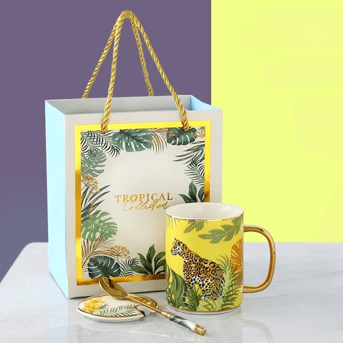 Conjunto Caneca de Porcelana de Luxo com Design Animal