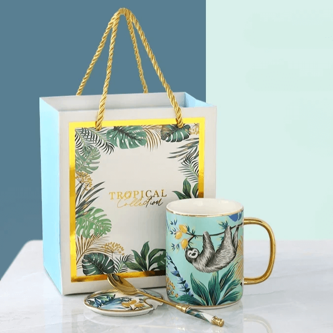 Conjunto Caneca de Porcelana de Luxo com Design Animal