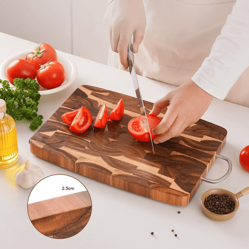 Tábua de Corte de Acácia Luxuosa com Alça de Aço Inox