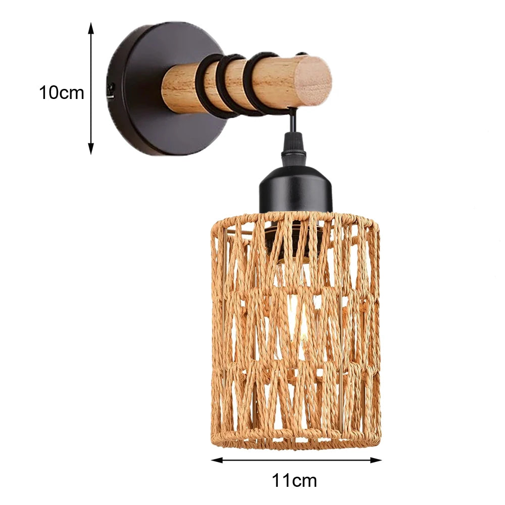 Fácil instalação arandelas de parede de rattan luzes de parede com regulável boho montagem na parede luminárias de vime lâmpada de parede para o berçário do quarto