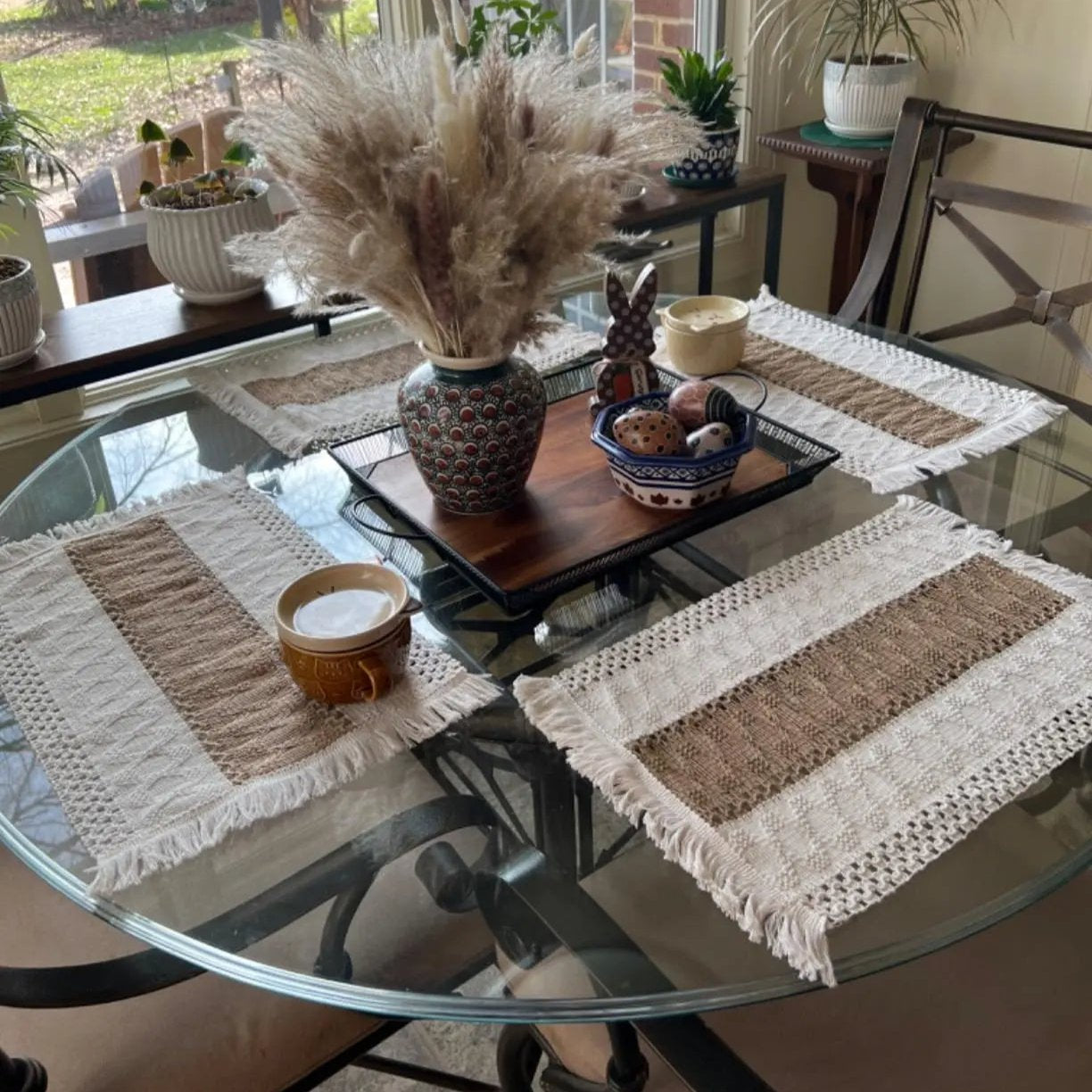 Conjunto Descanso para Prato de Linho Feito a Mão 4 ou 6pcs