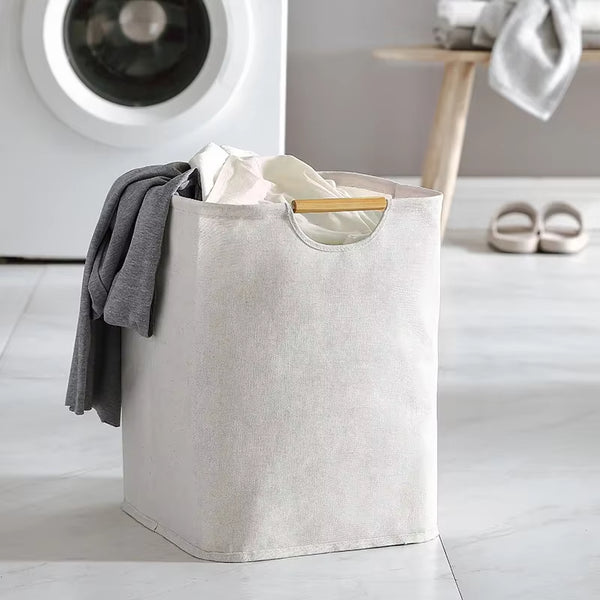 Cesto de Roupa Suja Luxo com Alças de Bambu