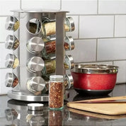 Porta Condimentos 16 Potes em Inox - Suporte Giratório