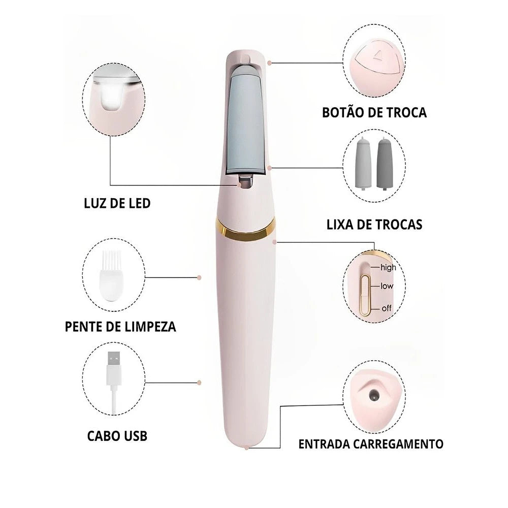 Lixador Elétrico para Pés e Removedor de Calos Recarregável