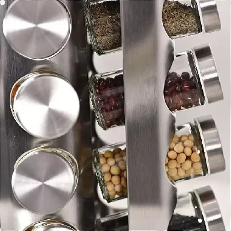 Porta Condimentos 16 Potes em Inox - Suporte Giratório