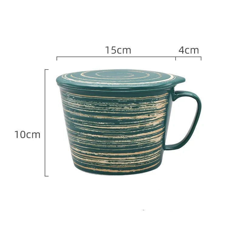 Tigela de Cerâmica para Macarrão Instantâneo com Tampa 6 Polegadas