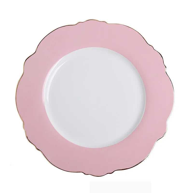 Prato de Porcelana Escultural com Borda Dourada Floral