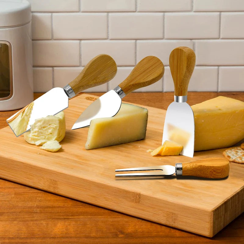 Kit Cortadores de Queijo 4 Pcs com Cabo de Madeira