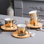 Kit Caneca Animais Pintado Cerâmica e Madeira - 3pcs