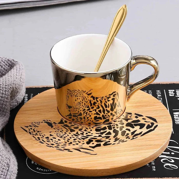 Kit Caneca Animais Pintado Cerâmica e Madeira - 3pcs