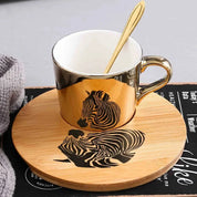 Kit Caneca Animais Pintado Cerâmica e Madeira - 3pcs