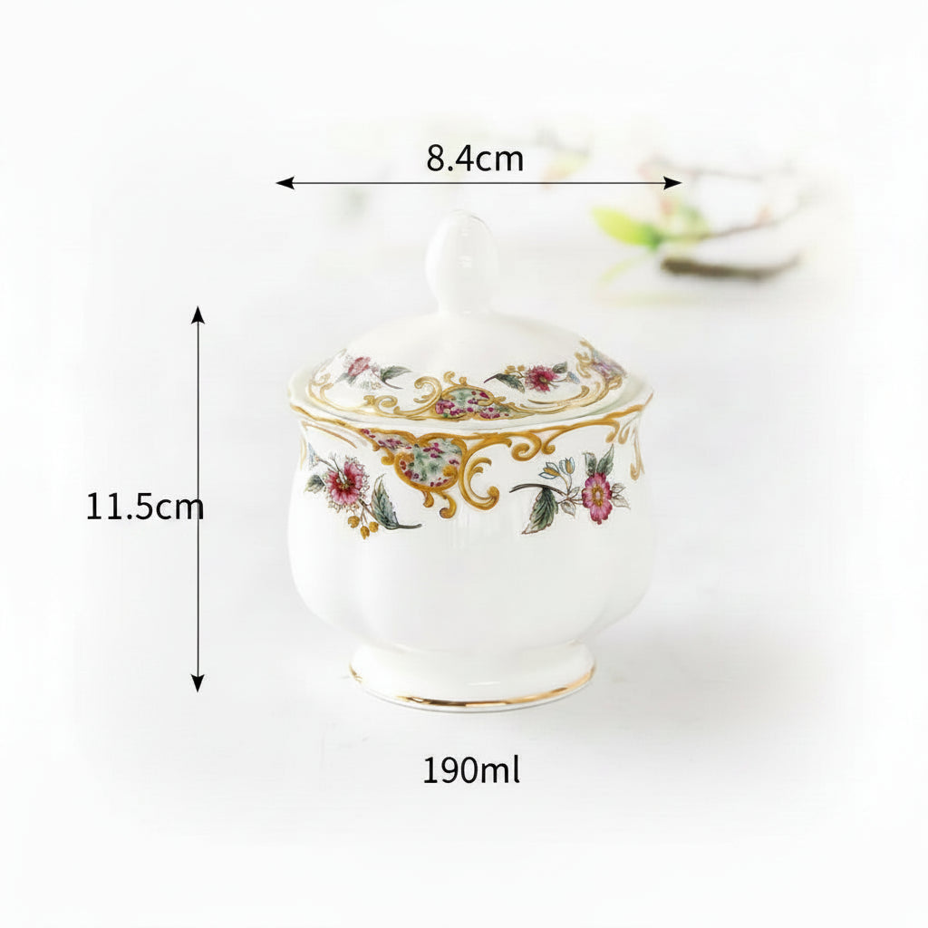 Açucareiro de Porcelana Europeia com Tampa Decorativa
