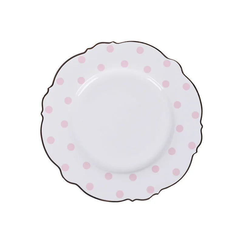 Prato de Porcelana Escultural com Borda Dourada Floral