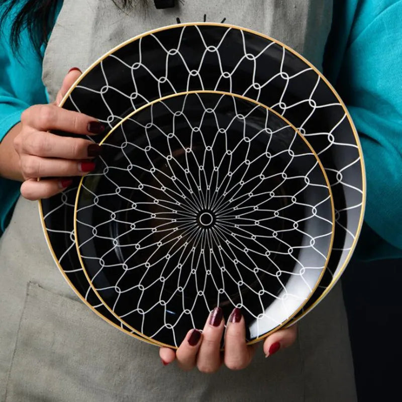 Prato de Porcelana Geométrico de Luxo