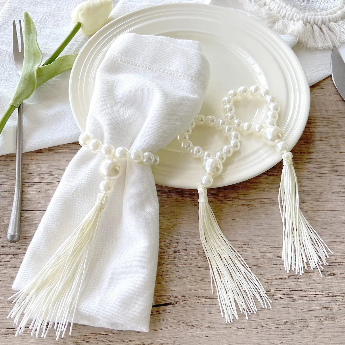 Kit Anéis de Guardanapo Pérola Artesanal 12 Pcs