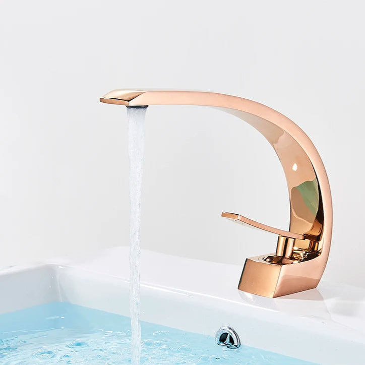 MYQualife-Brushed Gold Basin Faucet, Design criativo, Misturador de lavatório, Deck montado, frio e quente, Torneira do banheiro