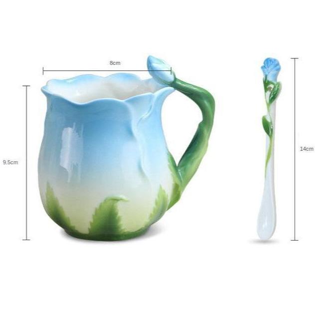 Caneca e Colher Formato Tulipa 320ml em Cerâmica