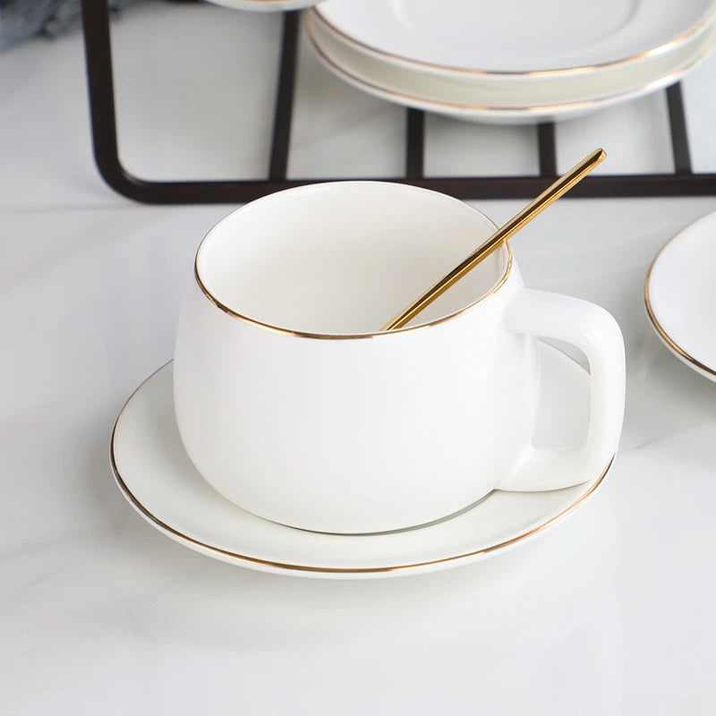 Conjunto Luxo de Caneca Cerâmica 220ml com Pires Decorativo