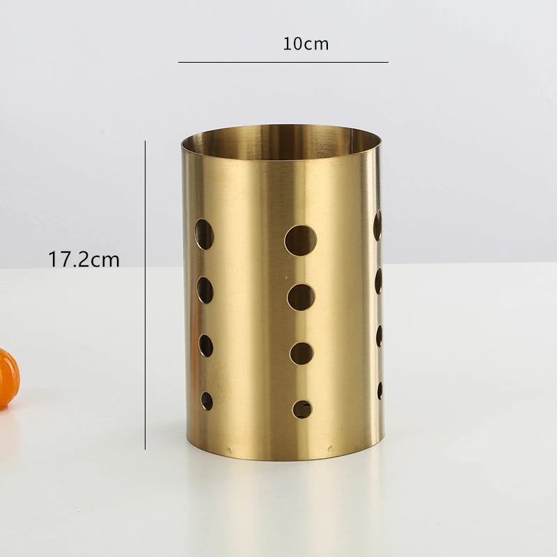 Porta Utensílios Gold em Inox