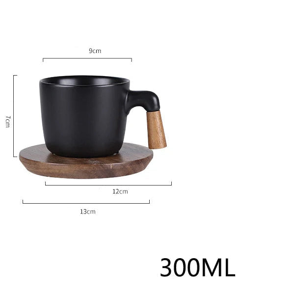 Linha de Chá Minimalista em Porcelana com Xícaras e Bules com Alça de Madeira