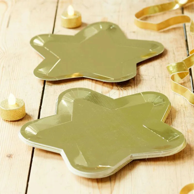Conjunto de Pratos Estrela Luxo Dourado e Prateado - 10 pçs