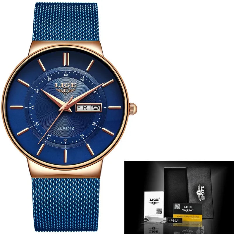 Relógio Casual Masculino em Aço Inox Ultrafino com Data Fine