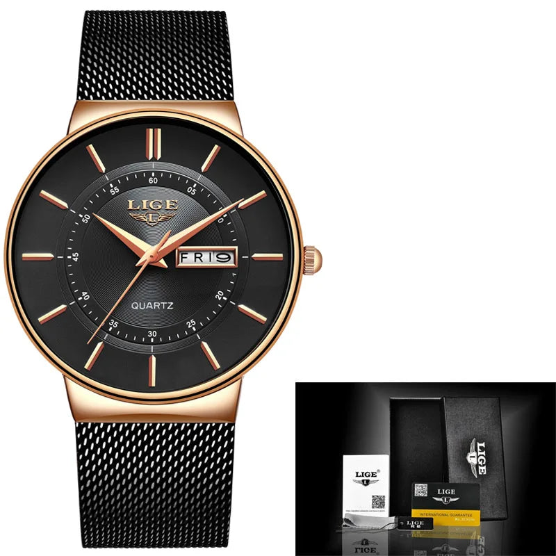 Relógio Casual Masculino em Aço Inox Ultrafino com Data Fine