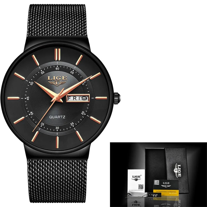 Relógio Casual Masculino em Aço Inox Ultrafino com Data Fine