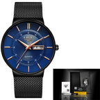 Relógio Casual Masculino em Aço Inox Ultrafino com Data Fine