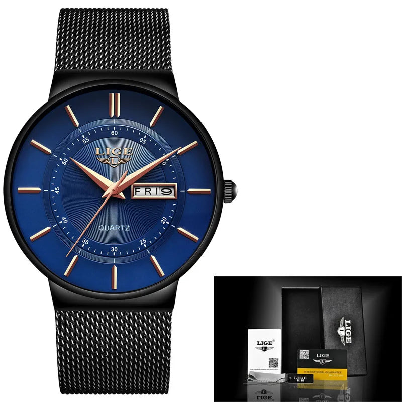 Relógio Casual Masculino em Aço Inox Ultrafino com Data Fine