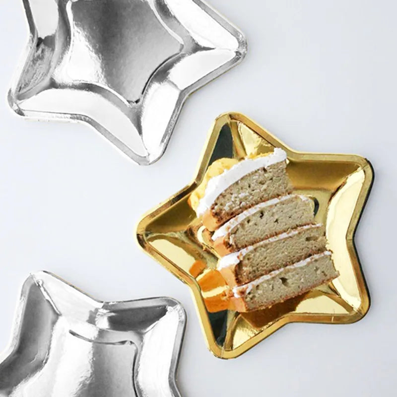 Conjunto de Pratos Estrela Luxo Dourado e Prateado - 10 pçs