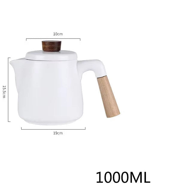 Linha de Chá Minimalista em Porcelana com Xícaras e Bules com Alça de Madeira