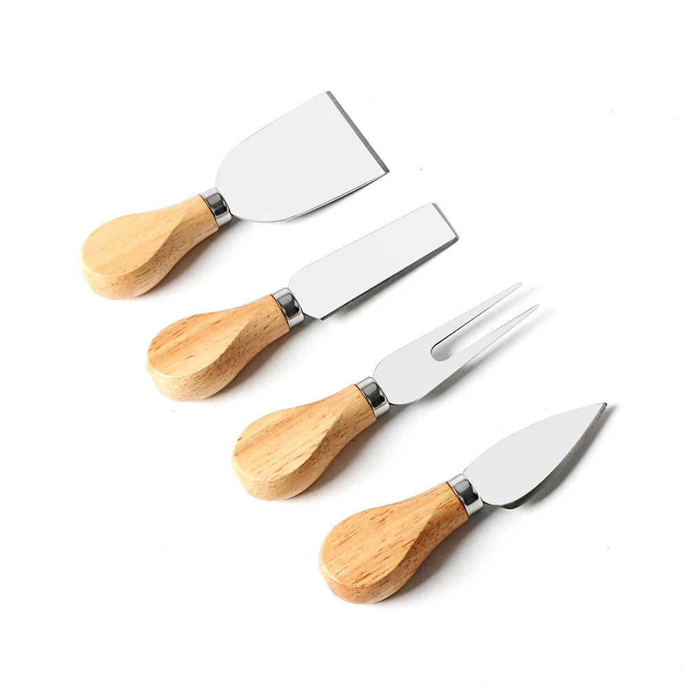 Kit Cortadores de Queijo 4 Pcs com Cabo de Madeira