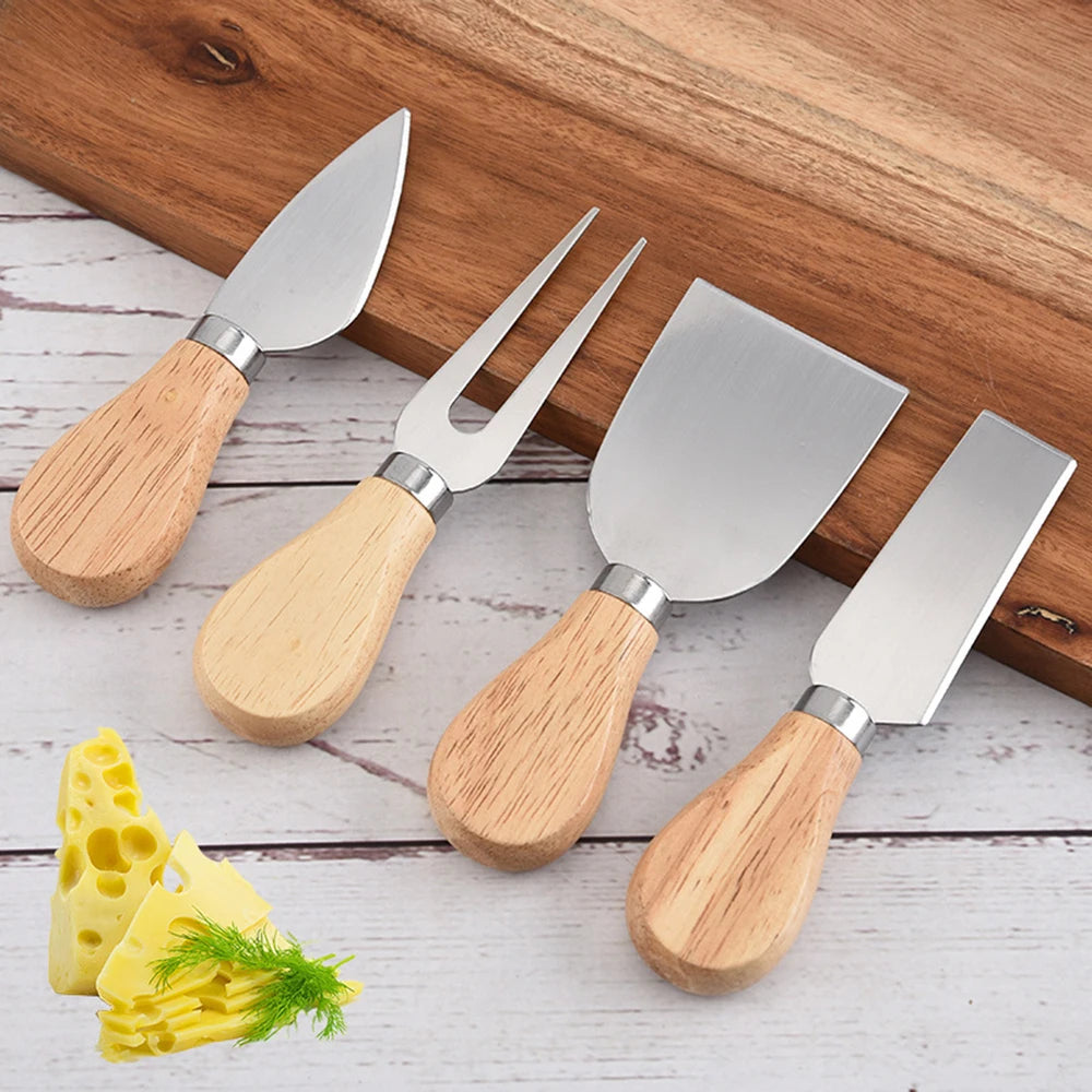 Kit Cortadores de Queijo 4 Pcs com Cabo de Madeira