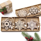 Vintage Hollow Snowflake Pingentes de madeira, Xmas Hanging Ornamentos para Noel Tree Decorações, DIY Pintura Presentes, 12Pcs por Caixa