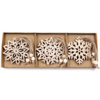 Vintage Hollow Snowflake Pingentes de madeira, Xmas Hanging Ornamentos para Noel Tree Decorações, DIY Pintura Presentes, 12Pcs por Caixa