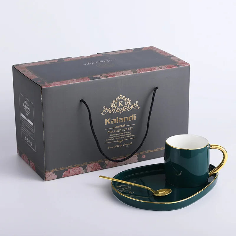 Copo de cerâmica conjunto de pratos nordic verde água ware xícara de café retangular bandeja pequena colher caixa de presente barra casa decoração xícara de chá