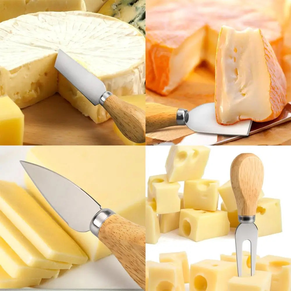 Kit Cortadores de Queijo 4 Pcs com Cabo de Madeira