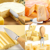 Kit Cortadores de Queijo 4 Pcs com Cabo de Madeira