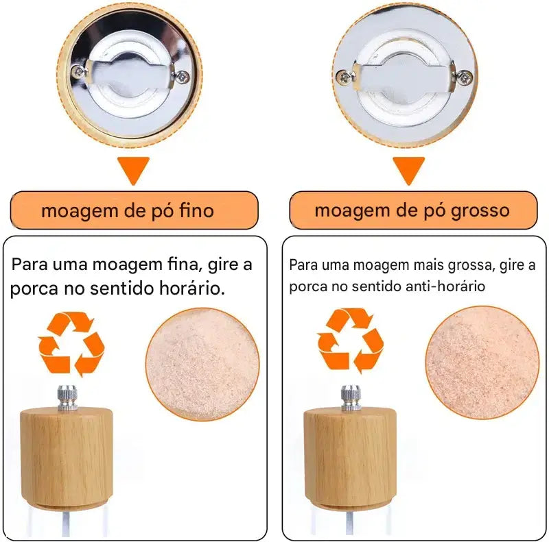 Moedor Manual de Sal e Pimenta em Madeira de Carvalho - 2pcs