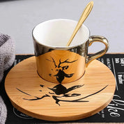 Kit Caneca Animais Pintado Cerâmica e Madeira - 3pcs
