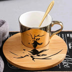 Kit Caneca Animais Pintado Cerâmica e Madeira - 3pcs