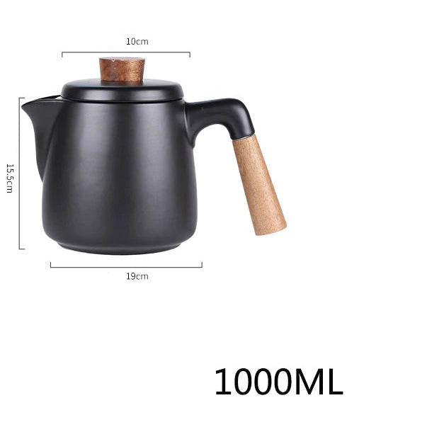 Linha de Chá Minimalista em Porcelana com Xícaras e Bules com Alça de Madeira