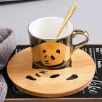Kit Caneca Animais Pintado Cerâmica e Madeira - 3pcs