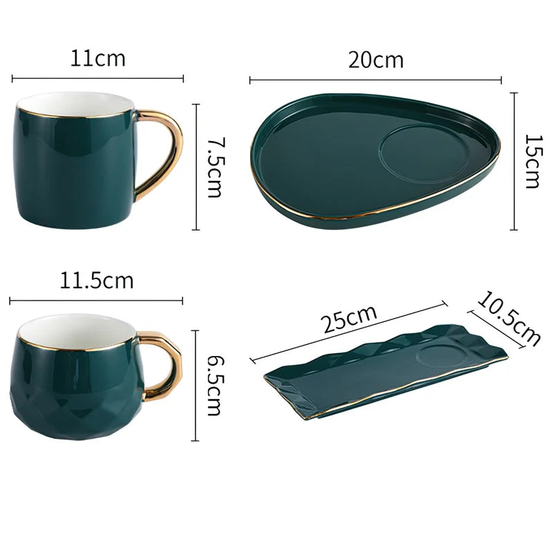 Copo de cerâmica conjunto de pratos nordic verde água ware xícara de café retangular bandeja pequena colher caixa de presente barra casa decoração xícara de chá