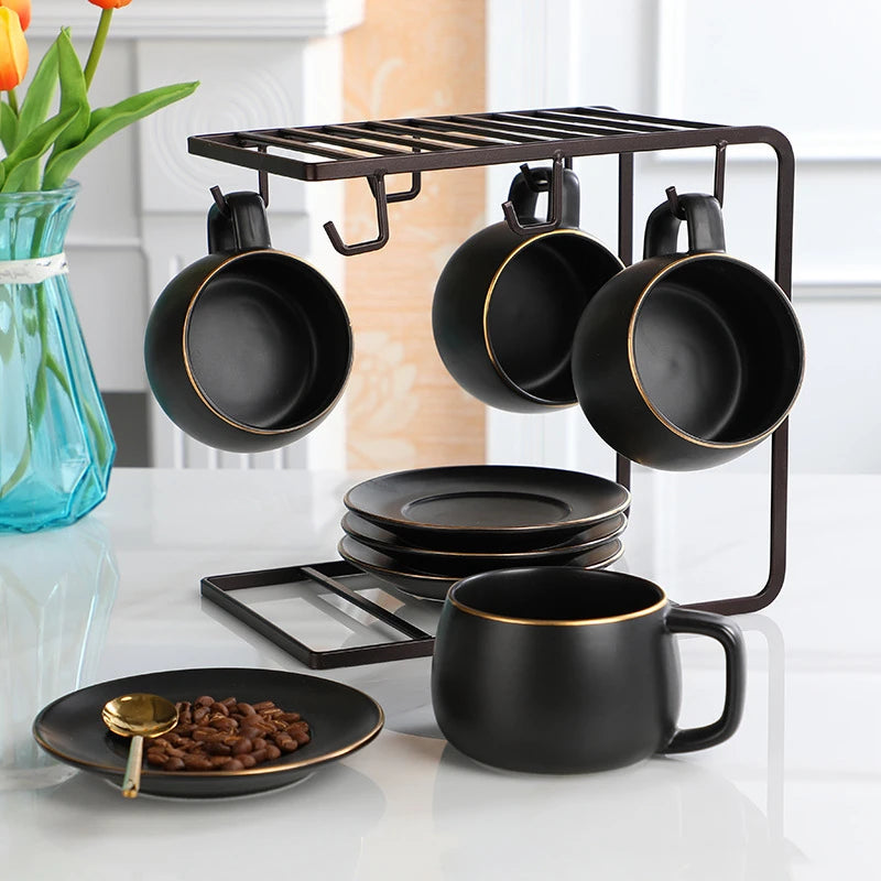 Conjunto Luxo de Caneca Cerâmica 220ml com Pires Decorativo