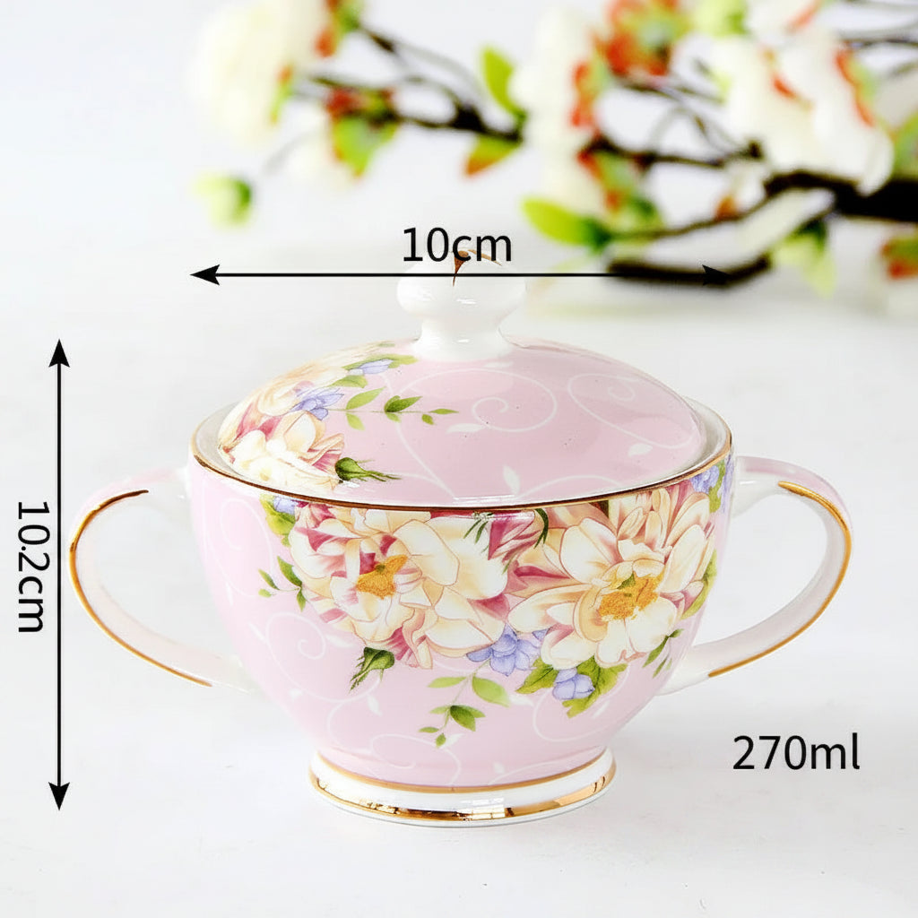 Açucareiro de Porcelana Europeia com Tampa Decorativa
