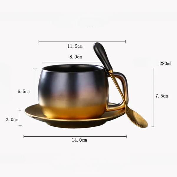 Conjunto Minimalista Xícara com Colher e Pires em Cerâmica