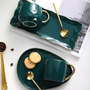 Copo de cerâmica conjunto de pratos nordic verde água ware xícara de café retangular bandeja pequena colher caixa de presente barra casa decoração xícara de chá
